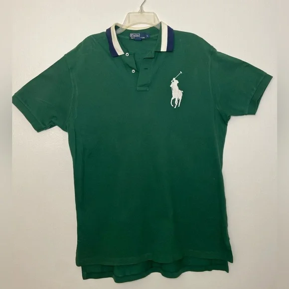 Polo Ralph Lauren forest green large 100% Cotton Striped Collar - Picture 2 of 9